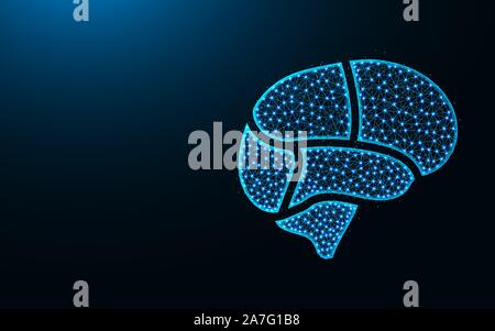 Les zones du cerveau humain, conception poly faible résumé d'organes de l'image géométrique, wireframe médical polygonal mesh vector illustration faites à partir de points et lignes sur Illustration de Vecteur