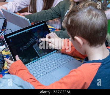 Brentwood, Essex, Royaume-Uni. 2e Nov, 2019. La moitié des activités à long terme - Children's Minecraft Microsoft défi construire, poulet et Librairie Grenouille, Brentwood Crédit : Ian Davidson/Alamy Live News Banque D'Images