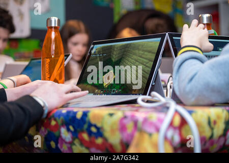 Brentwood, Essex, Royaume-Uni. 2e Nov, 2019. La moitié des activités à long terme - Children's Minecraft Microsoft défi construire, poulet et Librairie Grenouille, Brentwood Crédit : Ian Davidson/Alamy Live News Banque D'Images