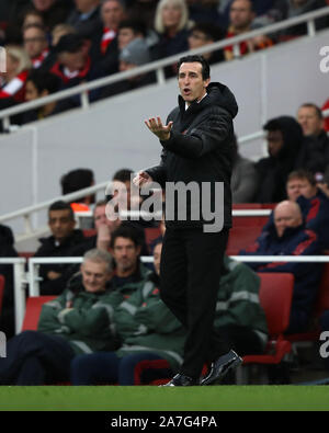 Londres, Royaume-Uni. 09Th Nov, 2019. Unai Emery (manager) à l'arsenal l'Arsenal v Wolverhampton Wanderers English Premier League match à l'Emirates Stadium, au Royaume-Uni le 2 novembre 2019. **Utilisation éditoriale uniquement, licence requise pour un usage commercial. Aucune utilisation de pari, de jeux ou d'un seul club/ligue/dvd publications** Crédit : Paul Marriott/Alamy Live News Banque D'Images