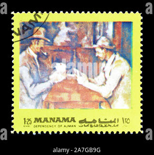 Timbre-poste imprimé par Manama, qui montre la peinture, vers 1972. Banque D'Images