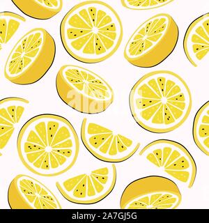 Agrumes vecteur seamless background de rondelles de citron. Juicy Fruit modèle transparent avec des coupes de citron Illustration de Vecteur