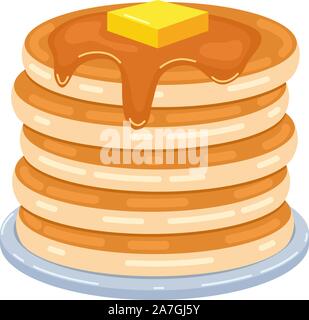 Pile de crêpes vecteur isolé sur fond blanc. pile de crêpes avec du beurre sur le dessus. matin petit déjeuner d'un arrière-plan avec des crêpes sucrées Illustration de Vecteur