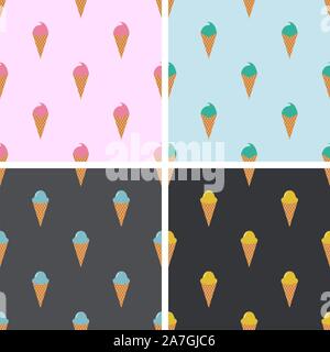 Les modèles sans couture de vecteur avec cônes icecream colorés sur fond de dessin animé. icecream wafer. cônes papier glace design rétractable transparente Illustration de Vecteur