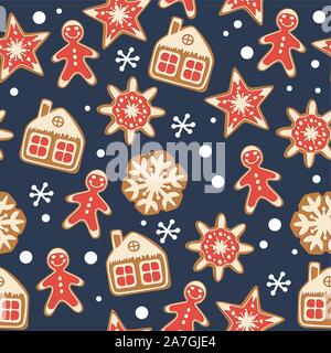 Seamless vector christmas background avec gingerbread cookies transparente pour motif d'hiver. bonne année et joyeux noël illustrations. gingerbr Illustration de Vecteur