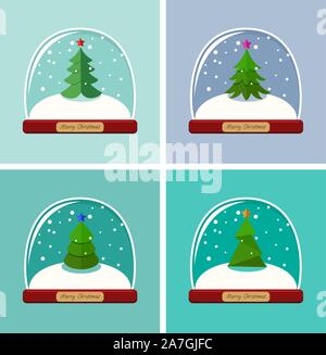Vector set de boules à neige transparent. avec arbre de Noël et la neige à l'intérieur du verre avec snowdome. joyeux noël texte. hiver noël contexte decoratio Illustration de Vecteur