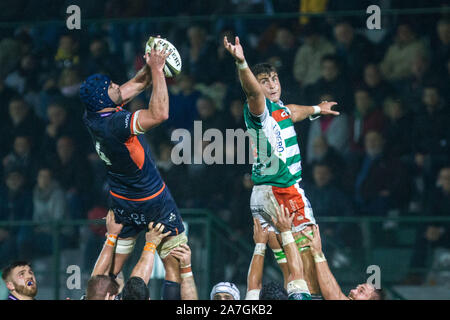 Treviso, Italie. 2e Nov 2019. Fraser mckenzie (Edimbourg) et Eli snyman (benetton treviso)au cours de Benetton Treviso vs Edinburgh Rugby, Rugby Pro 14 Guinness à Trévise, en Italie, le 02 novembre 2019 - LPS/Alfio Guarise Crédit : Alfio Guarise/LPS/ZUMA/Alamy Fil Live News Banque D'Images