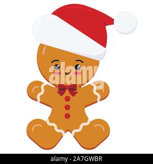 Design de télévision kawaii caractère noël gingerbread man émaillés en rouge santa claus hat isolé sur fond blanc. Illustration de Vecteur