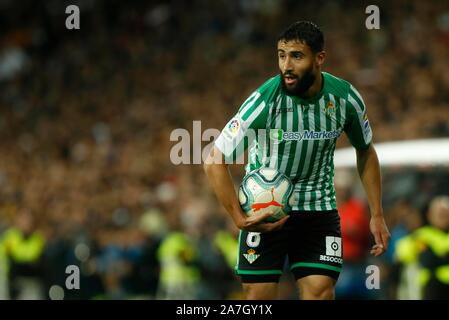 Madrid, Espagne. 2e Nov, 2019. NABIL FEKIR AU COURS DE MATCH CONTRE REAL MADRID REAL BETIS À SANTIAGO BERNABEU STADIUM. Samedi, 2 novembre 2019 Credit : CORDON PRESS/Alamy Live News Banque D'Images