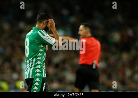 Madrid, Espagne. 2e Nov, 2019. NABIL FEKIR AU COURS DE MATCH CONTRE REAL MADRID REAL BETIS À SANTIAGO BERNABEU STADIUM. Samedi, 2 novembre 2019 Credit : CORDON PRESS/Alamy Live News Banque D'Images