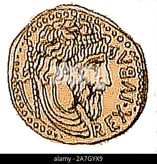 Une pièce portrait du roi Juba I de Numidie, l'Afrique au cours de l'emprise romaine. Il était le père du roi de Numidie et de Maurétanie, Juba II plus tard (50/52 BC - AD 23), beau-père de Juba II épouse la princesse ptolémaïque grec Cléopâtre Séléné II , Cappodocian princess Glaphyra et grand-père paternel au Roi Ptolémée de Maurétanie et la princesse Drusilla de Mauritanie l'Aîné Banque D'Images