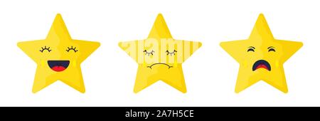 Les visages de l'émotionnel une jolie étoile. Étoile jaune avec des icônes différentes émotions. Icône vecteur isolé. Illustration de Vecteur