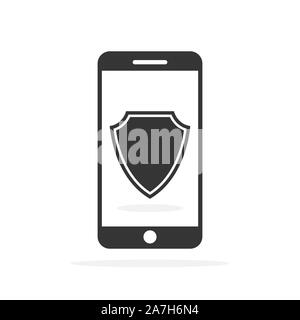 Smartphone avec icône de bouclier - vector illustration. Protection de sécurité mobile. Smartphone avec bouclier de sécurité Illustration de Vecteur