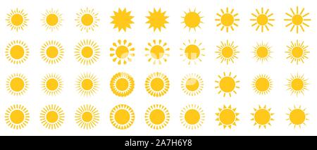 Ensemble d'icônes soleil - vecteur. Vector icônes soleil isolé. Les icônes de soleil jaune Illustration de Vecteur