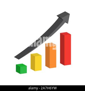 Carte vectorielle avec la flèche vers le haut. Graphique 3D. De plus en plus l'icône graphique à barres. Illustration de Vecteur