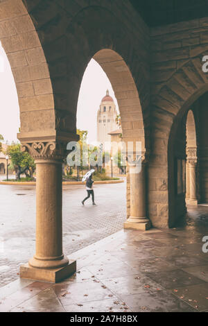 L'Université de Stanford sur un matin pluvieux jour d'automne, Palo Alto, Californie, États-Unis. Banque D'Images