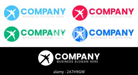 World Travel Globe Design Logo Silhouette de l'avion. Pour les aéronefs, compagnie aérienne ou agence de voyage mondial et Fly Société de transport. Vector Illustration. Illustration de Vecteur