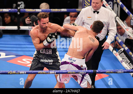 Manchester, UK. 02 Nov, 2019. Felix Paiement vs Jack Cullen - Championnat de poids moyen du Commonwealth pendant sous carte combat de Katie Taylor vs Christina Linardatou à la Manchester Arena le samedi, Novembre 02, 2019 à MANCHESTER UNITED KINGDOM. Credit : Taka G Wu/Alamy Live News Banque D'Images