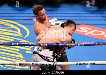 Manchester, UK. 02 Nov, 2019. Felix Paiement vs Jack Cullen - Championnat de poids moyen du Commonwealth pendant sous carte combat de Katie Taylor vs Christina Linardatou à la Manchester Arena le samedi, Novembre 02, 2019 à MANCHESTER UNITED KINGDOM. Credit : Taka G Wu/Alamy Live News Banque D'Images