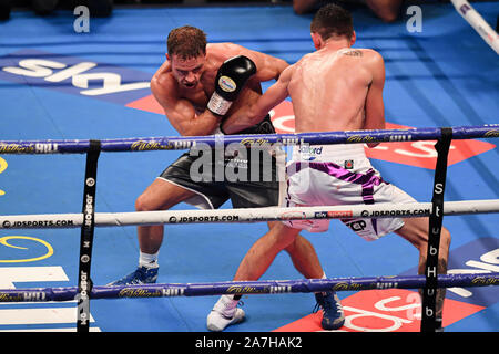 Manchester, UK. 02 Nov, 2019. Felix Paiement vs Jack Cullen - Championnat de poids moyen du Commonwealth pendant sous carte combat de Katie Taylor vs Christina Linardatou à la Manchester Arena le samedi, Novembre 02, 2019 à MANCHESTER UNITED KINGDOM. Credit : Taka G Wu/Alamy Live News Banque D'Images