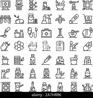 L'homéopathie icons set style du contour, Illustration de Vecteur