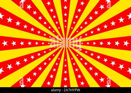 Circus vintage background, vector rouge jaune rétro avec des stars de l'affiche de cirque, cartoon carnival, papier peint Motif bande dessinée starburst Illustration de Vecteur