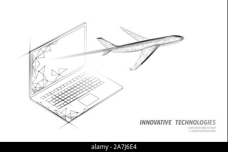 Avion volant depuis l'écran d'un ordinateur portable. Symbole vol en haut du voyage touristique. Concept de réservation de vol de compagnie aérienne vitesse Voyage. Boutique en ligne d'applications mobiles Illustration de Vecteur