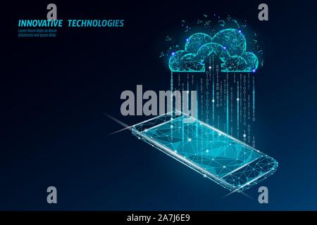 Stockage en ligne dans le cloud computing faible poly. Polygonal futur moderne Internet technologie d'affaires. Blanc échange d'informations de données mondiales disponible Illustration de Vecteur