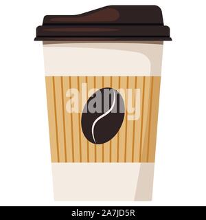 Papier blanc à usage unique tasse de café chaud avec couvercle et icône titulaire isolé sur fond blanc Illustration de Vecteur