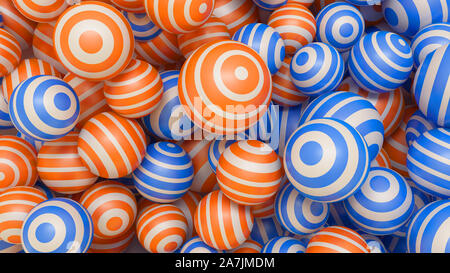 3d abstrait arrière-plan avec balles multicolores de l'orange et le bleu . 3d illustration. Banque D'Images