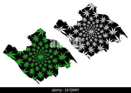 La province de Vinh Long (République socialiste du Viêt Nam, Subdivisions du Vietnam) la carte est conçue de feuilles de cannabis vert et noir, Tinh Vinh Long carte de Illustration de Vecteur