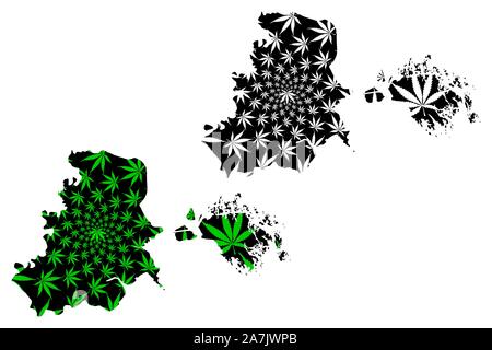 Haiphong Province (République socialiste du Viêt Nam, municipalité) la carte est conçue de feuilles de cannabis vert et noir, Hai Phong (Bach Long Vi et Cat Ba Isla Illustration de Vecteur