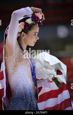 Grenoble, France. 2e Nov 2019. Mesdames patinage libre awards Mariah, BELL, de l'USA, la troisième place, à l'ISU Grand Prix of Figure Skating, 2019 Internationaux de France 2019 de patinage, patinoire à Polesud le 02 novembre, 2019 à Grenoble, France. Credit : Raniero Corbelletti/AFLO/Alamy Live News Banque D'Images