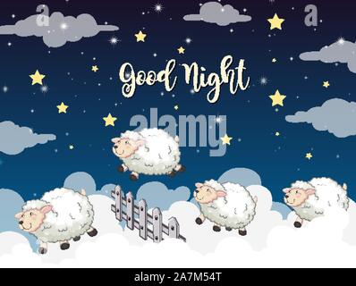 Scène d'arrière-plan de moutons jumping over fence illustration Illustration de Vecteur