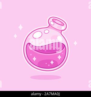 Cute cartoon dessin bouteille de potion. Pink love potion en flacon en verre. Vector clip art illustration Illustration de Vecteur