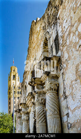 Alamo Mission San Antonio au Texas. 1836 Site bataille entre Texas patriotes, tels que Travis, Bowie, et Crockett, tués par l'armée mexicaine et Santa Anna. Banque D'Images