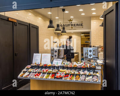 'La Gaufrerie gaufre belge' Shop - Rue de l'Etuve 53, Bruxelles, Belgique. Banque D'Images