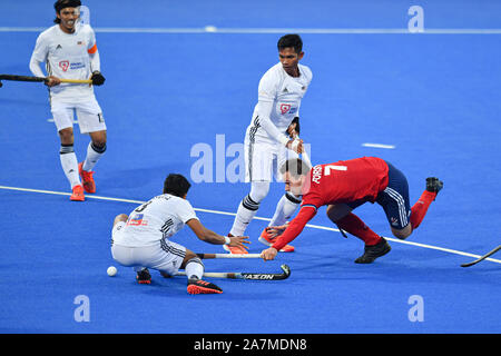 Londres, Royaume-Uni. Nov 03, 2019. Alan Forsyth de Grande-Bretagne au cours de match de qualification olympique de la FIH : Grande-Bretagne contre la Malaisie (hommes) à Lea Valley Hockey et Tennis Center le dimanche, Novembre 03, 2019 à Londres en Angleterre. Credit : Taka G Wu/Alamy Live News Banque D'Images