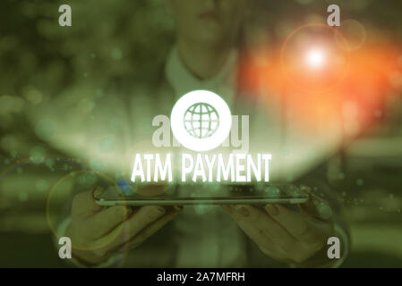 Écrit remarque montrant un distributeur automatique de paiement. Concept d'affaires pour le trafic des paiements effectués par l'intermédiaire d'appareils électroniques portables Banque D'Images