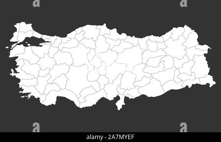 Carte de la Turquie moderne blanc avec les provinces sur fond gris vector illustration. Illustration de Vecteur