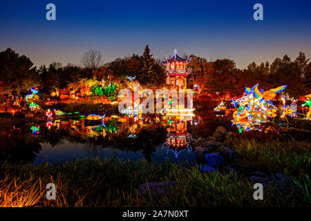 Jardin botanique de Montréal, festival lumière 2019 Chinois Banque D'Images