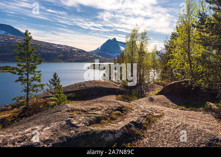 Vous rencontrez scnarios naturel sur la route de Fauske à Narvik durant la saison du printemps, la Norvège Banque D'Images