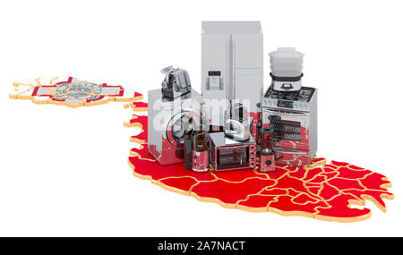 Cuisine et électroménager sur la carte de Malte. La production, achats et concept de la prestation. Le rendu 3D isolé sur fond blanc Banque D'Images