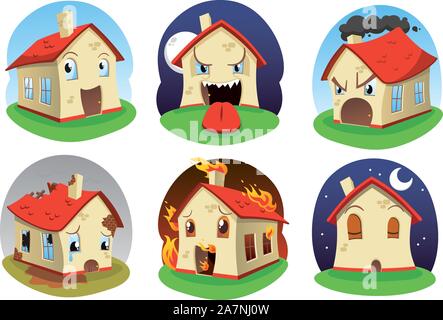 Cartoon house icon set Illustration de Vecteur