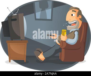 L'homme à regarder la télévision et boire de la bière, à midi, dans l'illustration vectorielle. Illustration de Vecteur