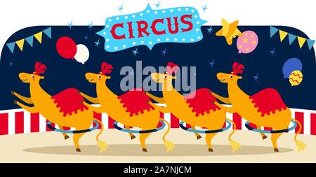 Nombre de lamas circus circus avec bannière. Avec des fanions jaunes et bleus et des ballons de couleur illustration vectorielle. Illustration de Vecteur