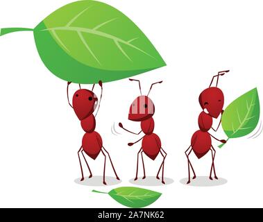 Caricature de travail trois fourmis organisée afin de procéder à la main trois nids de fourmis illustration vectorielle. Illustration de Vecteur