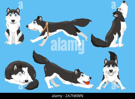 Chenil de chiens de race Husky Sibérien chiot chiot Husky Sibérien, avec l'article, Husky Sibérien tournant, Husky Sibérien Husky Sibérien howl, dormir, sibe Illustration de Vecteur