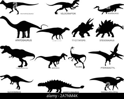 Silhouette de dinosaures avec nom Illustration de Vecteur