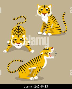 Roaring Tiger Hunting observant, vector illustration cartoon. Illustration de Vecteur